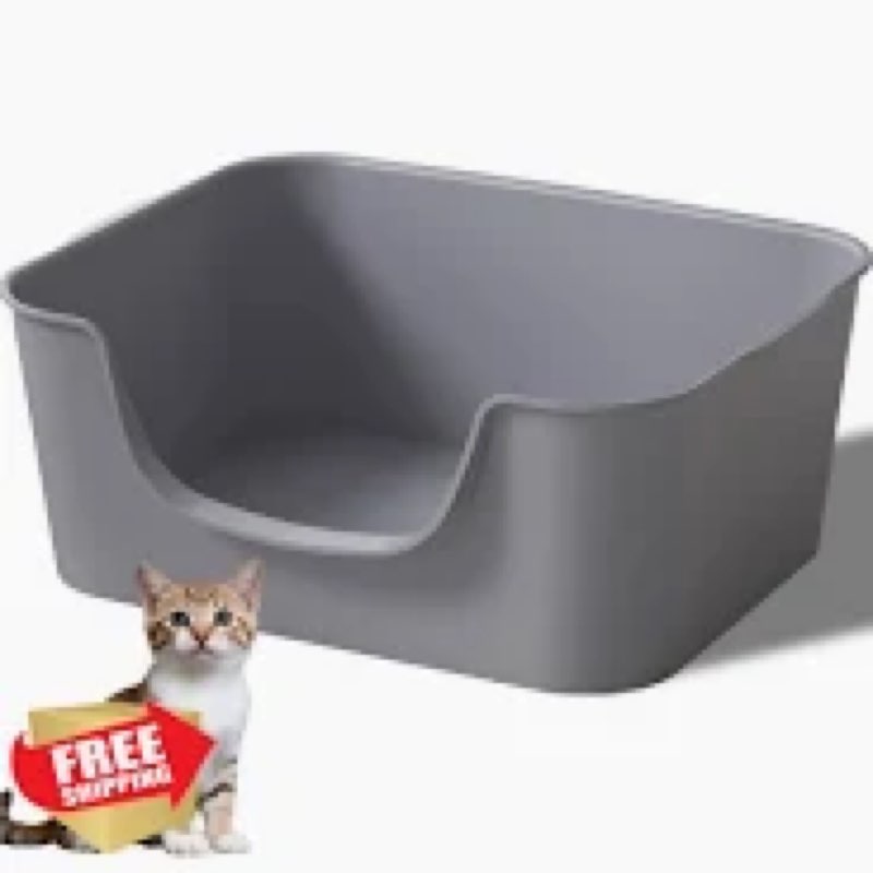cuddpaw low entry cat litter box with high sides - open-top anti-splash, durable easy-clean pan for 