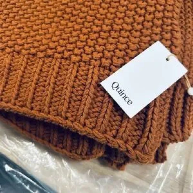 quince chunky hand knit wool throw rusty orange 50x60in