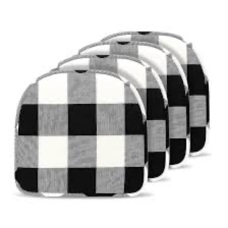 tromlycs chair cushions for dining chairs seat kitchen dining room pads tufted set of 4 indoor with ties non slip 17" x 16", black solid black 4