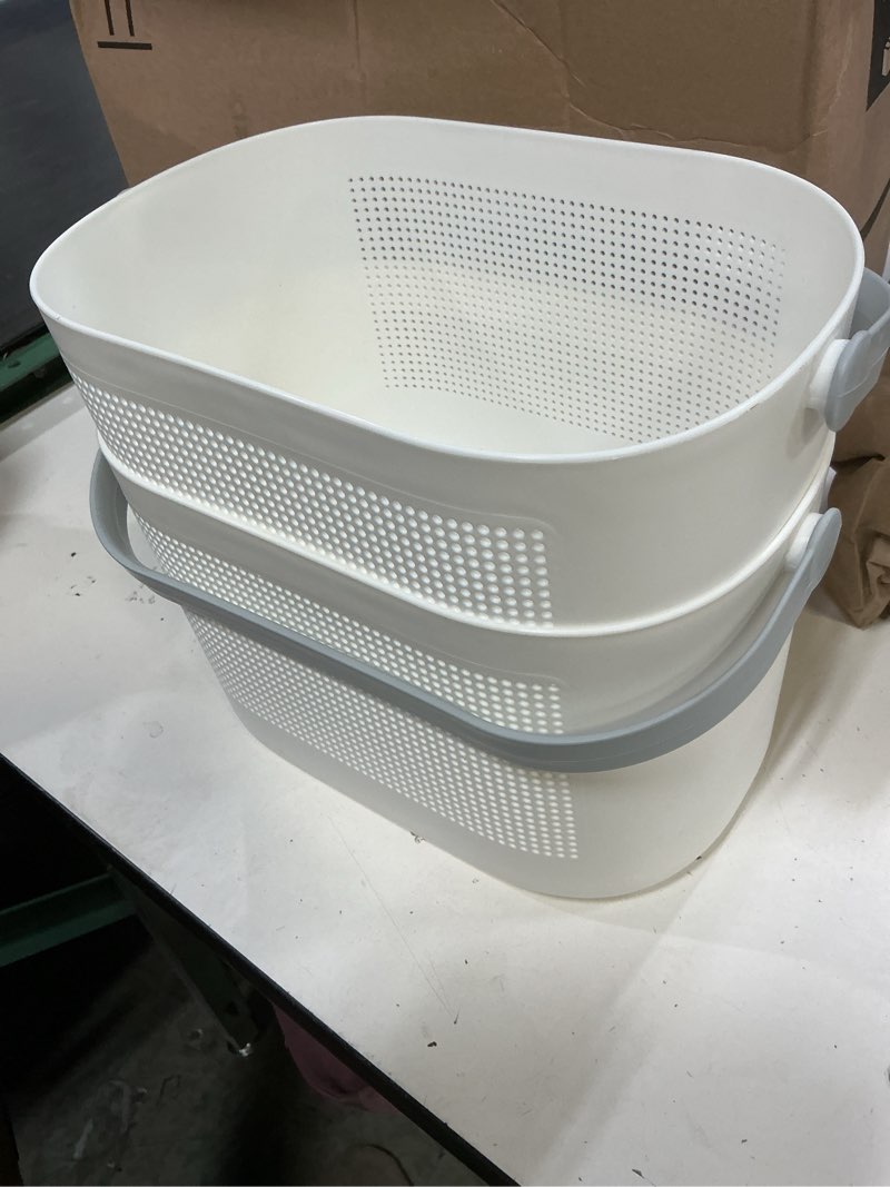 Condition photo showing Good Condition for uujoly plastic storage baskets with handles, shower caddy shelf organizers basket for bathroom, kitchen, dorm room, grey, 2 pack grey 2 pack