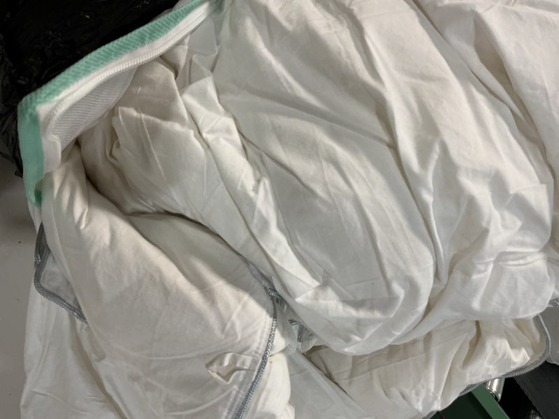 Condition photo showing As Is for Alanzimo All Season Oversized King Size 120x98 Goose Down Feather Fiber Comforter - Luxury Medium Warmth White Hotel Style Fluffy Down Feather Comforter Duvet Inserts with 8 tabs-Pinch Pleat Palatial King-120x98inches Pinch Pleat White