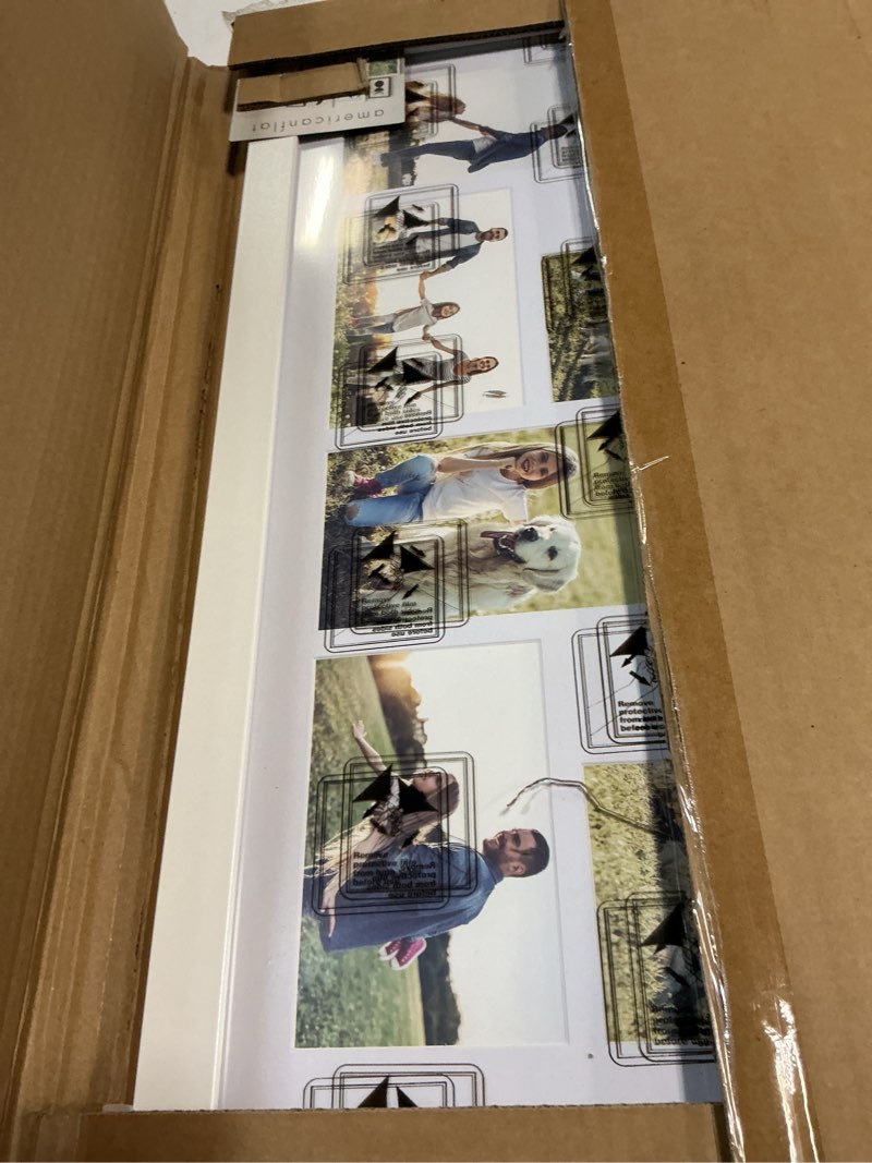 Condition photo showing Good Condition for americanflat 4x6 collage picture frame with polished plexiglass - multi picture frames fit eight 4x6 photos or use as one 12x22 frame for wall display - signature collection - white white 12x22 eight 4x6 photos