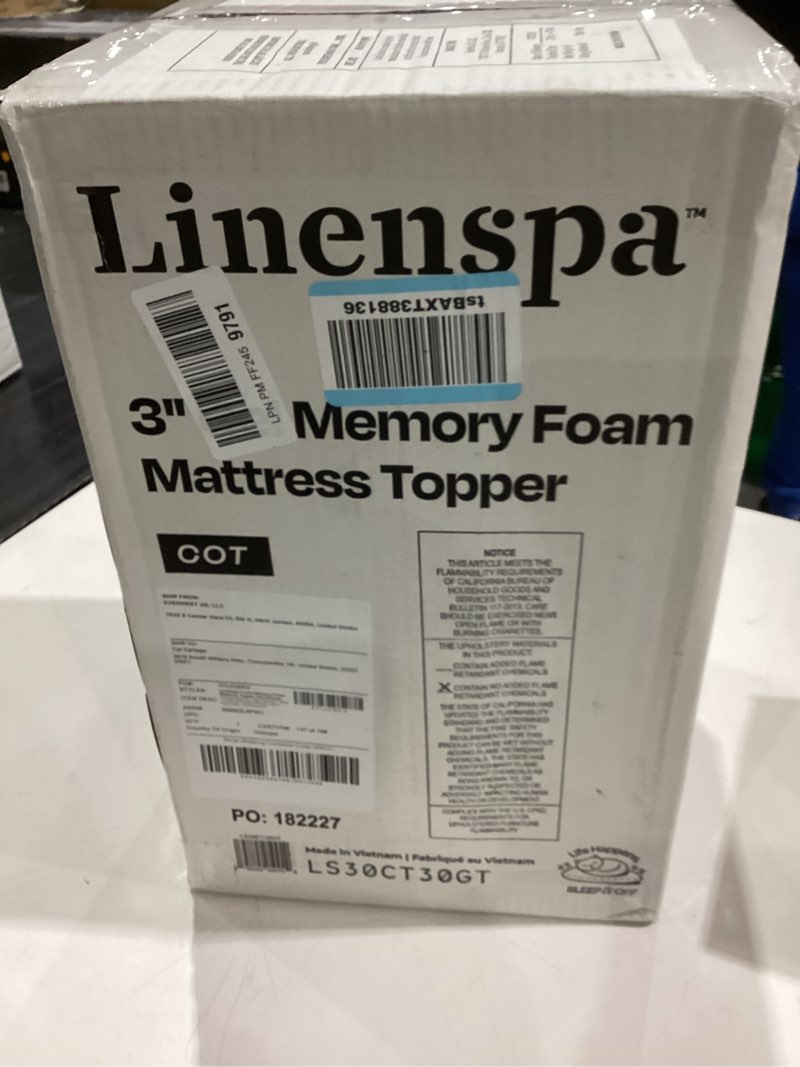 Condition photo showing Good Condition for Linenspa Memory Foam Mattress Topper - 3 Inch Gel Infused Memory Foam - Plush Feel - Cooling and Pressure Relieving - CertiPUR Certified - Dorm Room Essentials - Small Twin Size Small Single 3 Inch Topper Only