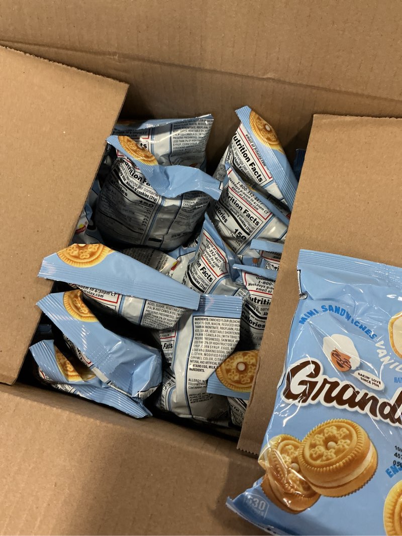 Condition photo showing New/Like New for Best By 03/10/26 Grandma’s Mini Cookies, Vanilla Sandwich Crème Cookies, 3.71 oz Cookie Bag, (24 Pack) (Packaging May Vary) Mini Vanilla Crèmes 24 Count (Pack of 1)