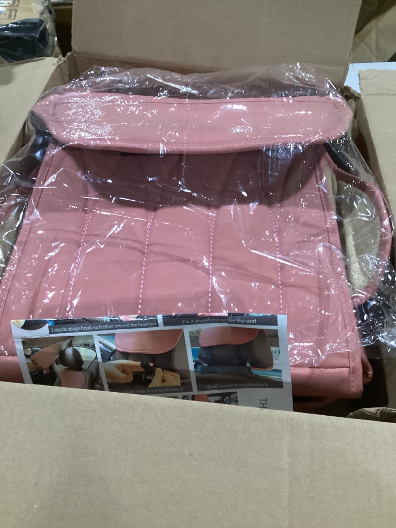 Condition photo showing Good Condition for (pink) beitk 2 pack leather front car seat covers, universal sideless car seat protectors with storage pocket and seat belt pads, waterproof automotive seat cover for cars trucks suv(pink) front pair pink