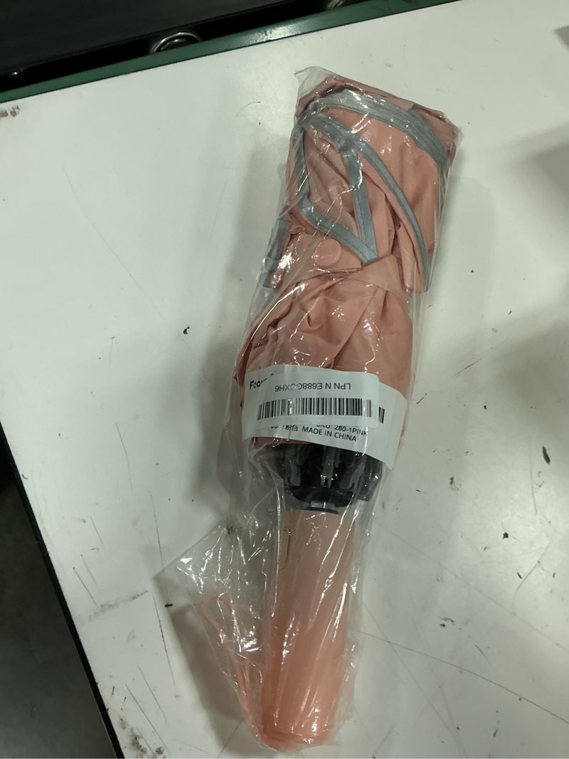 Condition photo showing Good Condition for fogkey large windproof travel umbrella - reverse auto folding car umbrella for rain and sun, compact inverted design with waterproof canopy, 10 durable ribs, fits backpack, portable for women & men 1 pink