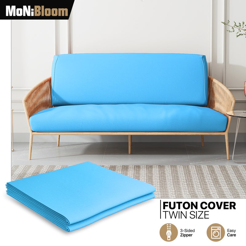 Sky Blue Twin Size Slipcover Cushion Stretch Futon Cover Washable Sofa Protector