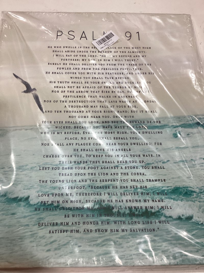 Condition photo showing Good Condition for tijuboni psalm 91 wall art, christian scripture wall decor, religious canvas prints painting bible verse poster framed artwork for bathroom bedroom living room home 16"x20" psalm 91 20"l x 16"w