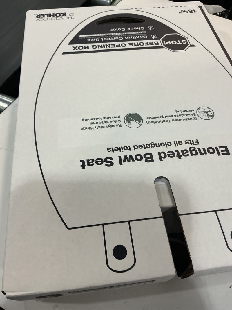 Condition photo showing Good Condition for kohler 4636-rl-0 cachet readylatch elongated toilet seat slow close, soft close toilet seat quiet lid, contoured grip-tight bumpers installation hardware, apartment essentials, white white elongated ready latch
