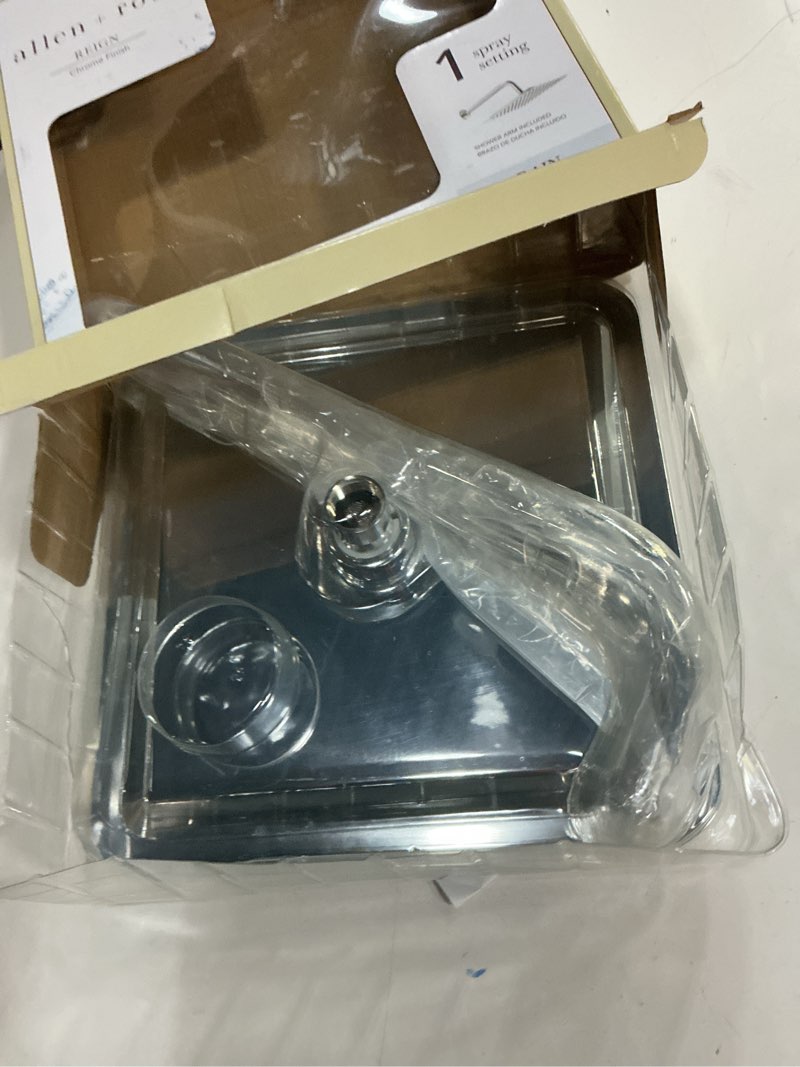 Condition photo showing As Is for  allen + roth reign 1 -spray chrome 10-in square rain shower head 1.8 gpm
