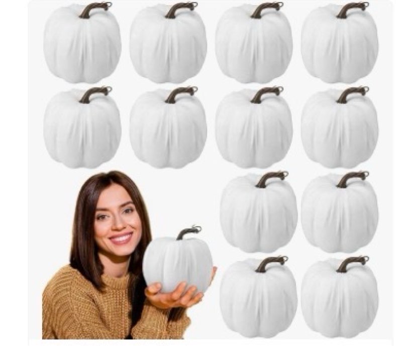 12 Pcs 6 Inches Large Pumpkins for Decorating Big Artificial Foam Pumpkins Fall Decoration Velvet Pumpkin Table Decor for Autumn Fall Thanksgiving Halloween Decor(white)