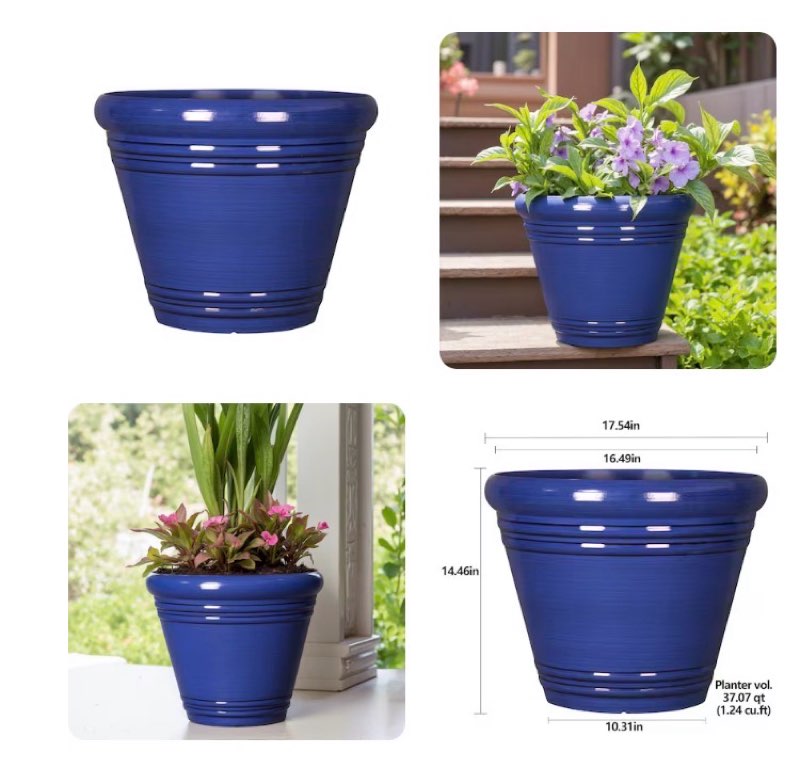 style selections round 16.5-in w x 16.5-in l x 14.45-in h blue recycled plastic