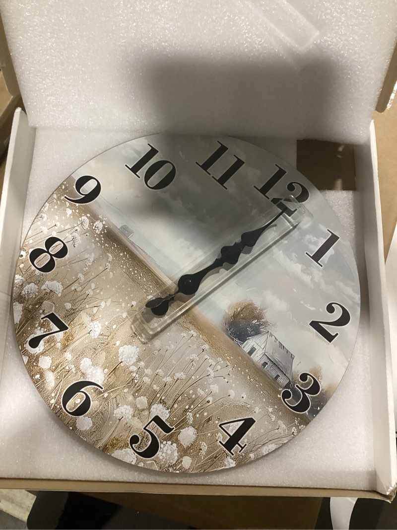 Condition photo showing Good Condition for bernhard products rustic farm house wall clock 12\" round, silent non ticking quartz battery operated fiberboard wooden look, vintage shabby beachy ocean coastal nautical decorative kitchen office clocks 12 inch