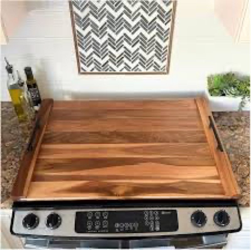 Noodle Board Stove Top Cover with Handles, Farmhouse Wooden Stove Cover for Electric Gas Burners, Si