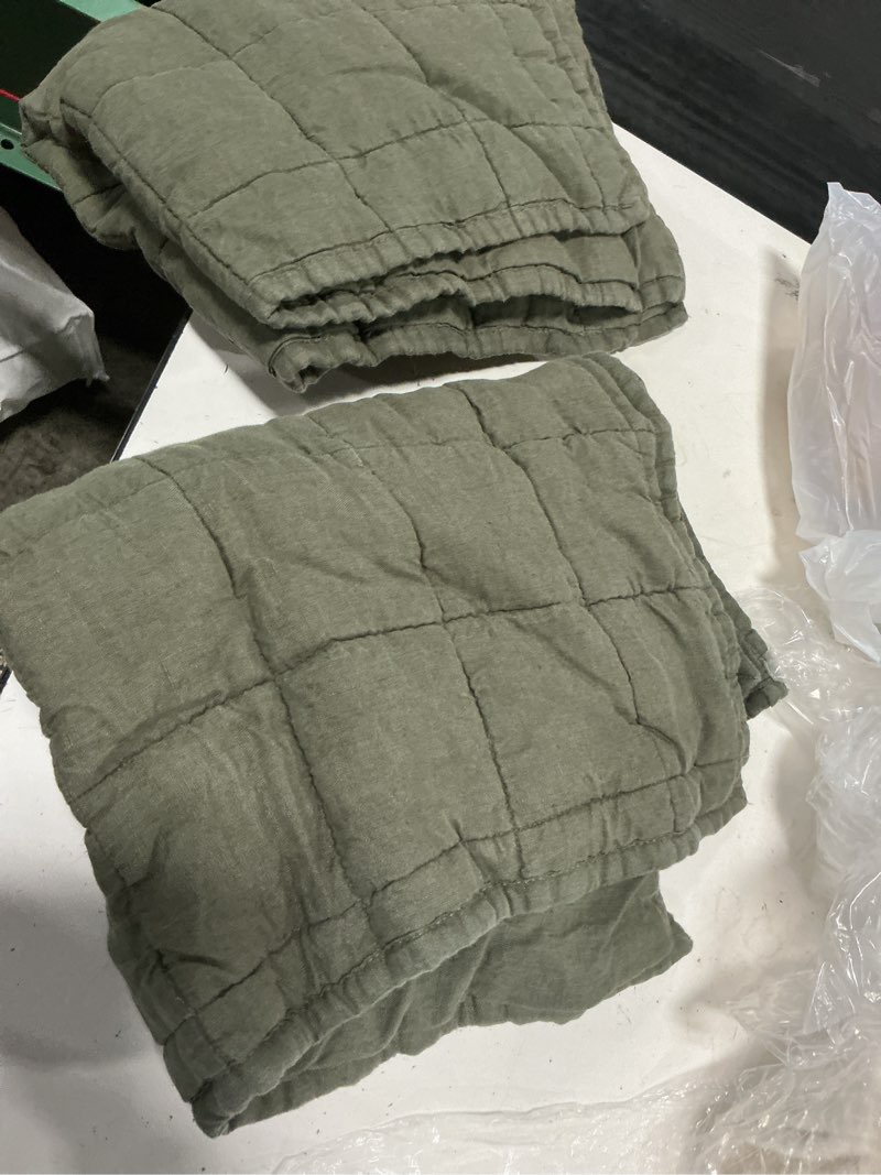 Condition photo showing Good Condition for ( 2 pillow cover ) european linen box quilt , full/queen, dusty olive