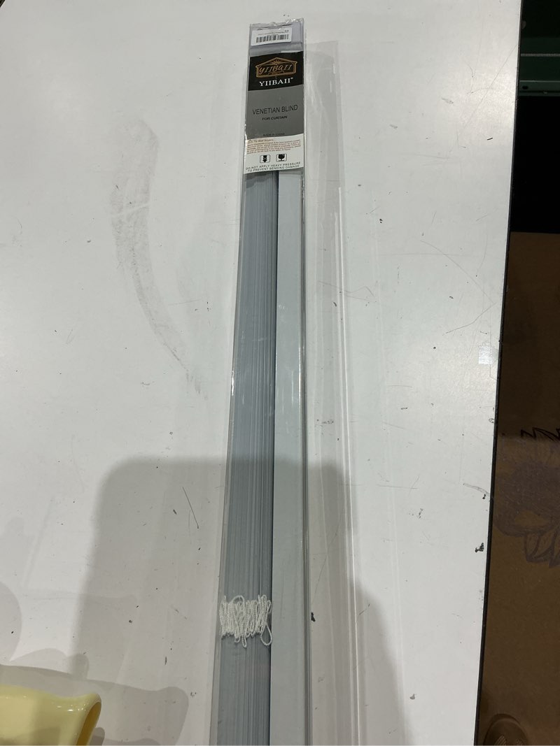 Condition photo showing Good Condition for yiibaii mini blinds suitable for 31.5" w x 64" h windows 1" aluminum horizontal venetian blinds darkening with rope and pole can mounted inside or outside white 31.5"w x 64"h