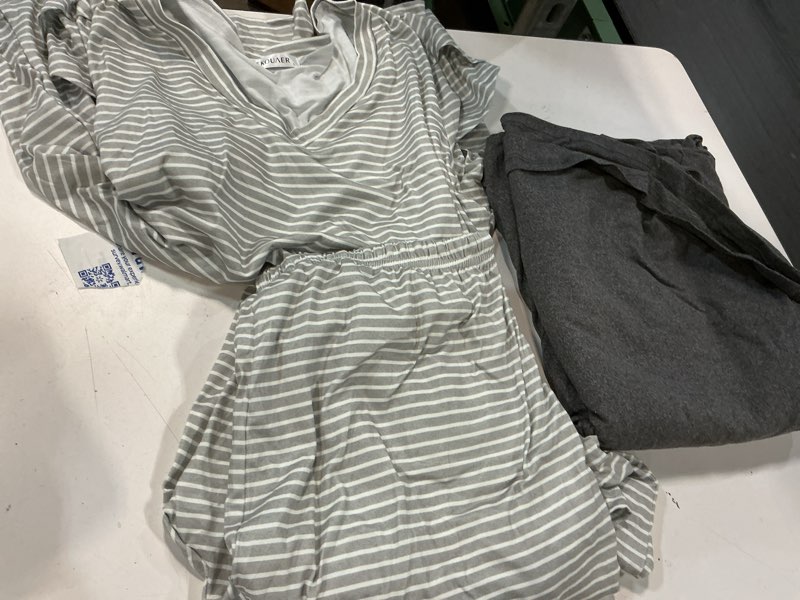 Condition photo showing Good Condition for ekouaer 2 pack womens pajamas short sleeve sleepwear top with pants super-soft printed lounge sets  l gray/ gray stripe large