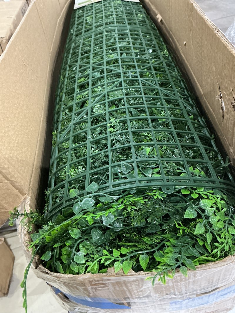 Condition photo showing Good Condition for greenery faux grass wall backdrop: 40"x120"?33.5 sqft? uv-anti artificial green boxwood panel for patio balcony privacy & ivy fence covering privacy, garden, backyard wall backdrop decor