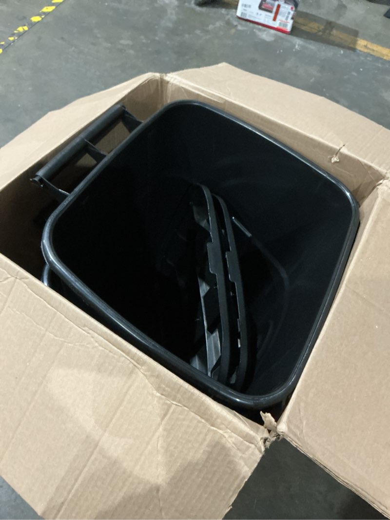Condition photo showing Good Condition for united solutions 32 gallon wheeled outdoor garbage can with attached snap lock lid and heavy-duty handles, black, heavy-duty construction, perfect backyard, deck, or garage trash can, 2 pack black 32 gallon - 2 pack wheeled garbage can