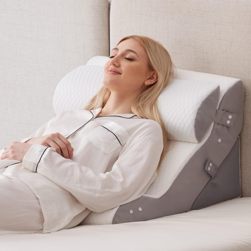 ruqmuis 3pcs wedge pillow set for after surgery, adjustable back pillow for bed sitting up, acid reflux, bed wedge pillow headboard for sleeping & snoring, orthopedic pillow for post surgery, white