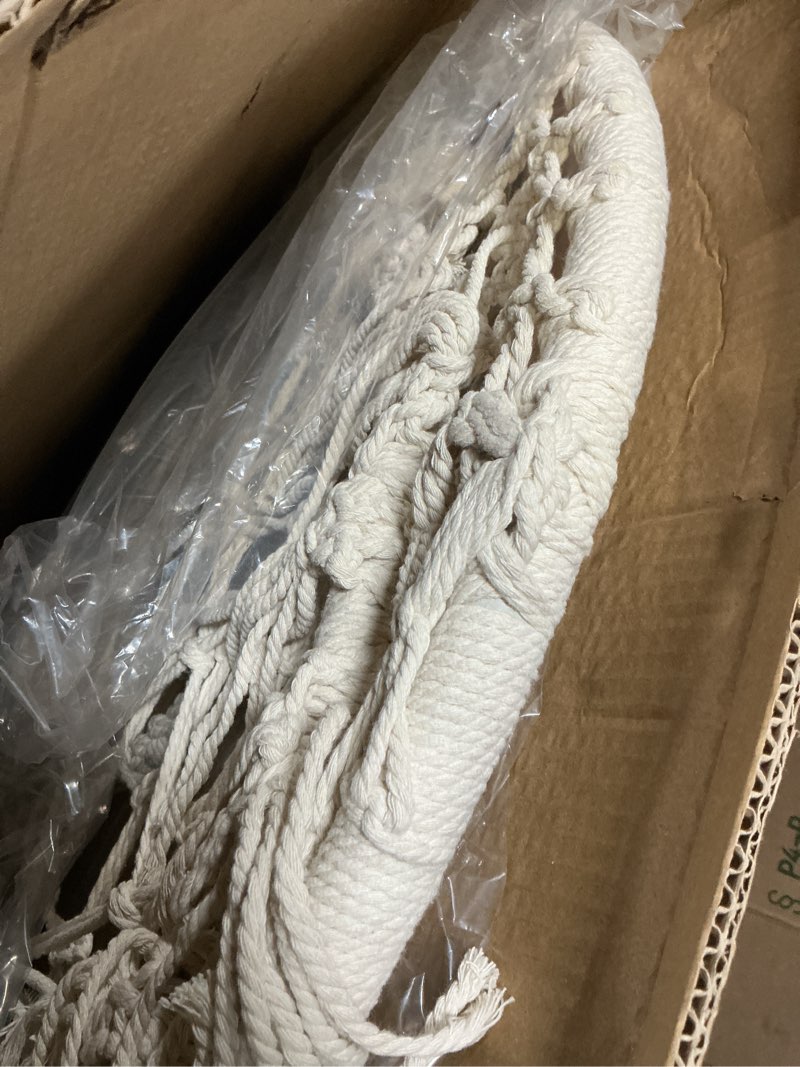 Condition photo showing Good Condition for Hanging Chair for Bedroom Hammock Chair Swing with Lights and Hardware Kits Holds Up to 550Lbs Macrame Swing Chair Hanging Cotton Rope Swing Chair for Bedroom, Patio, Deck, Garden and Porch-KASHAN