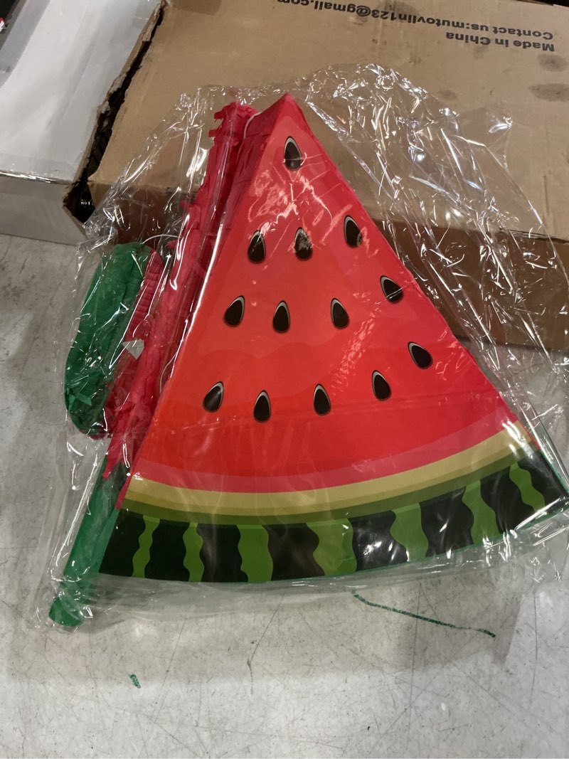 Condition photo showing Good Condition for aoriher small watermelon piñata with blindfold bat and confetti fruit piñata summer decorations for birthday party summer theme party game supplies, 12.6 x 13 x 3