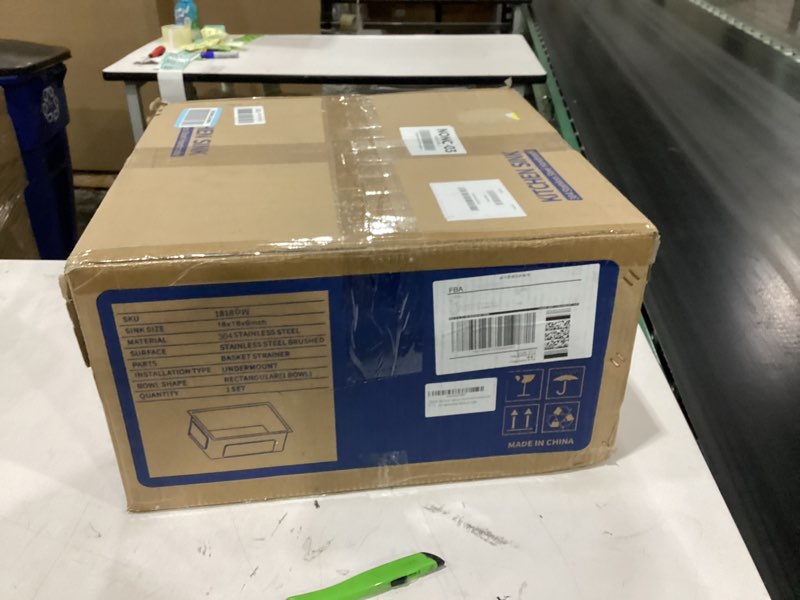 Condition photo showing Good Condition for 18x18 Inch Undermount Kitchen Sink Brushed, 18 Gauge 304 Stainless Steel Single Bowl with Bottom Grid & Roll-Up Drying Rack, 9" Deep Handmade Sink D18"xW18"xH9"