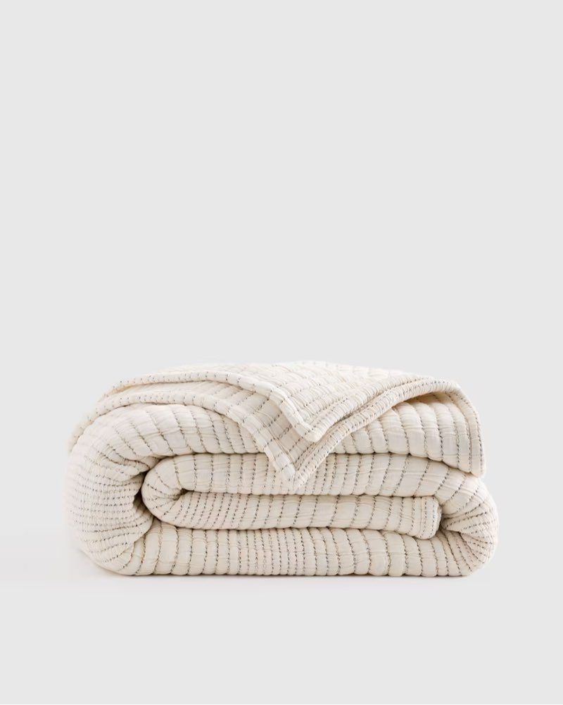 Quince Organic Cotton Channel Stitch Coverlet 88inx 92 in undyed