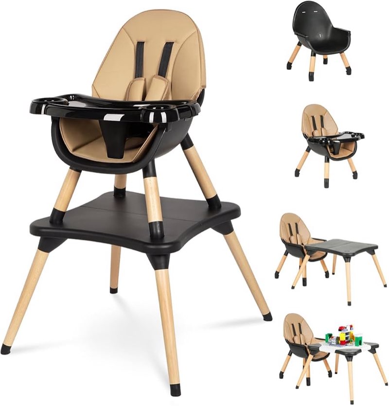 6 in 1 High Chair for Babies & Toddlers, Convertible Wooden Baby Highchair, Table and Chair Set, Bab