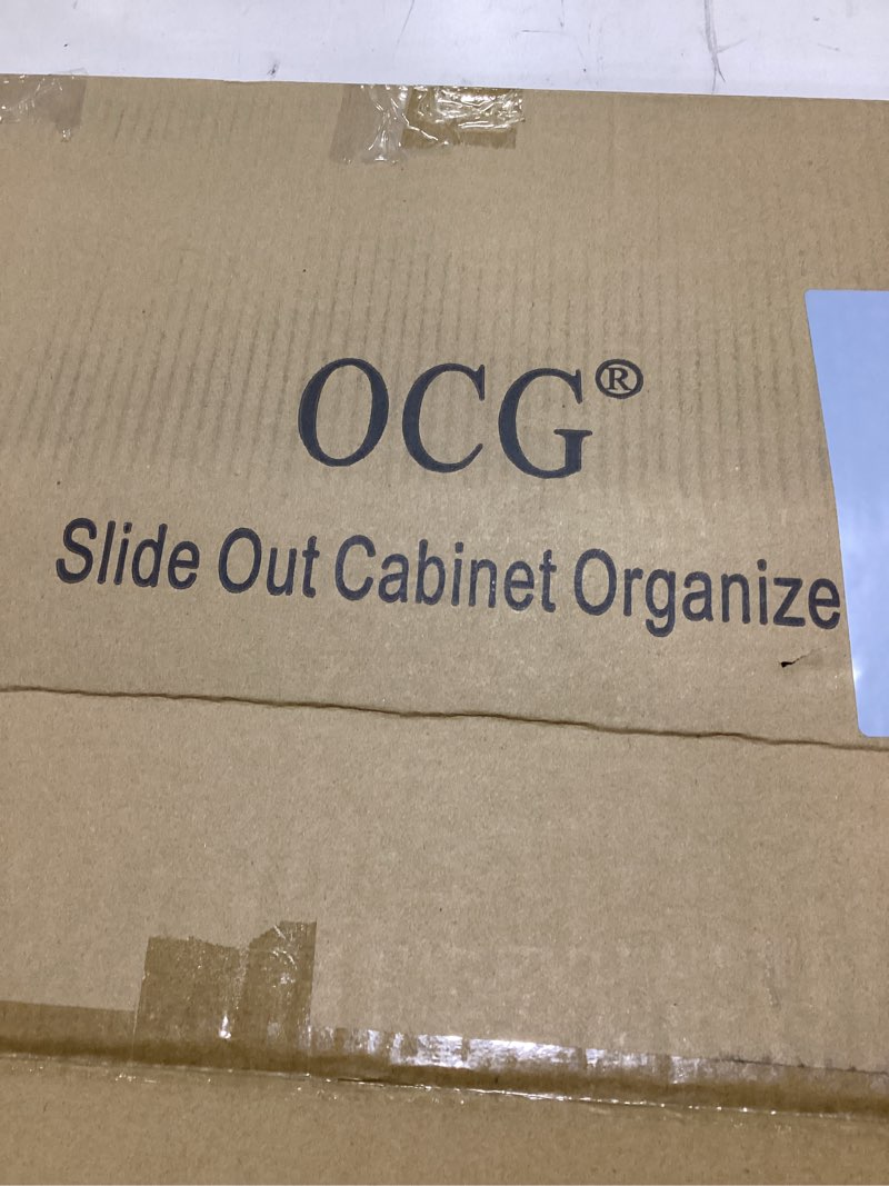 Condition photo showing As Is for ocg under sink cabinet organizer two tier pull out shelf (14.75w x 21d), under sink sliding shelf fo