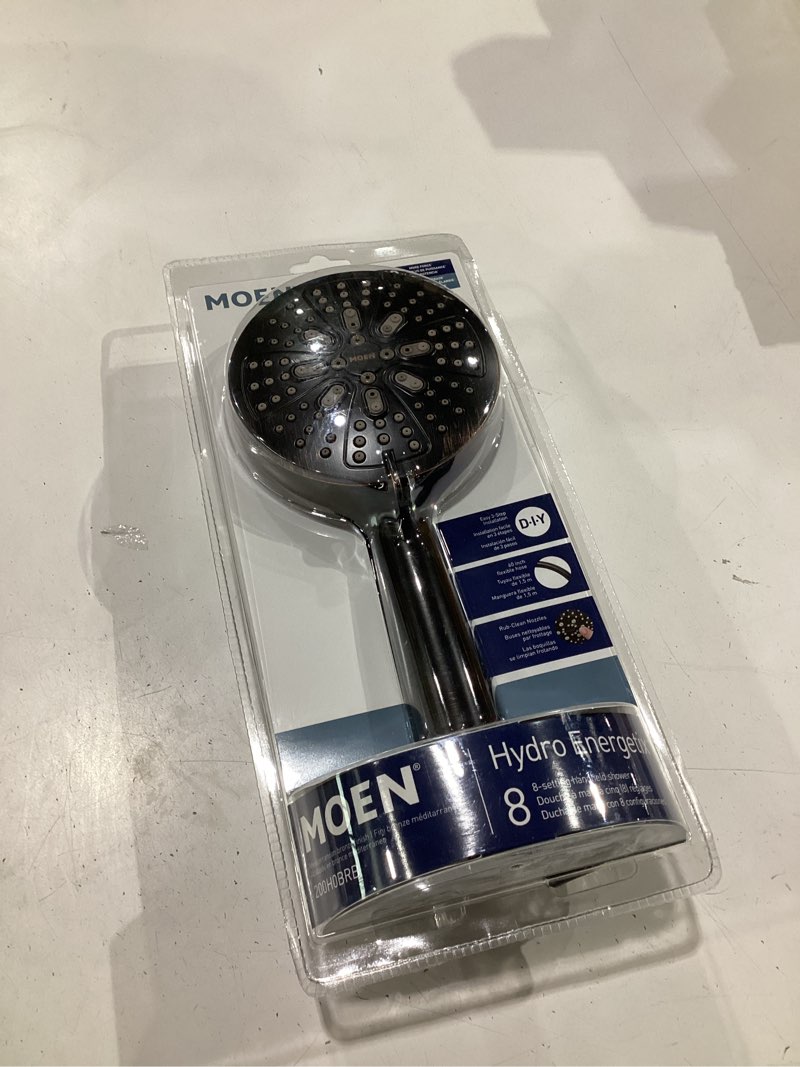 Condition photo showing New/Like New for moen mediterranean bronze hydro energetix high pressure shower head with handheld sprayer featuring 8 spray settings, 200h0brb (pack of 1)