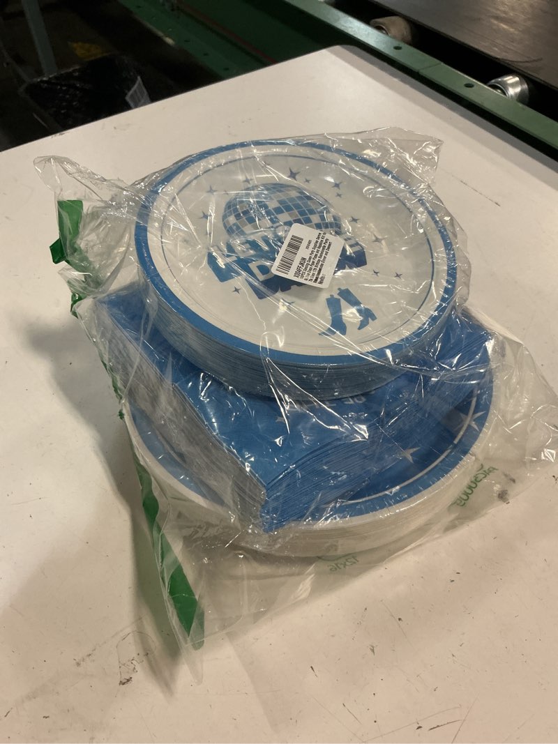 Condition photo showing New/Like New for 180pcs dancing queen party supplies serve 60,blue disco paper plates and napkins kit for 70s disco 17th birthday bachelorette party decorations,includes dinner and dessert plates, napkins