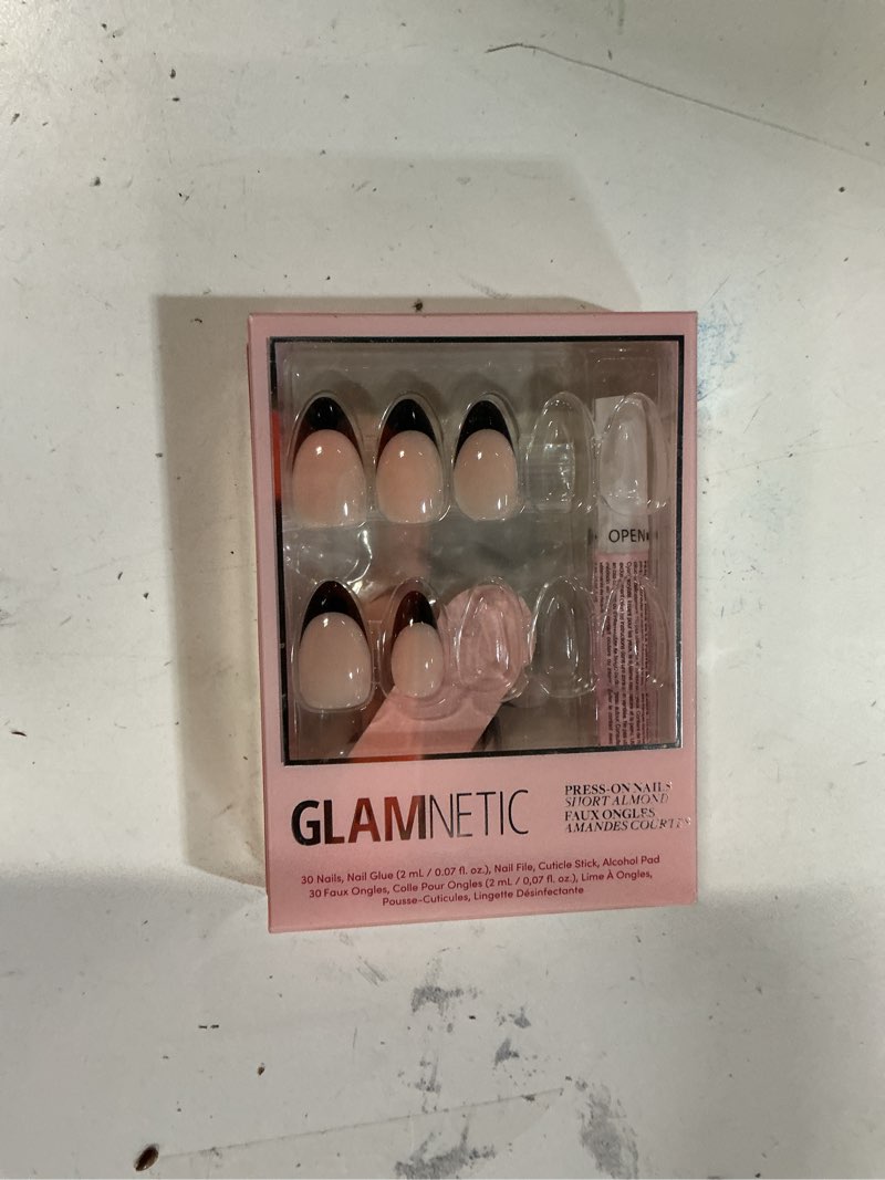 Condition photo showing New/Like New for Glamnetic Press On Nails - Caviar | Semi-Transparent, Short Almond Nails, Salon Quality | 15 Sizes - 30 Nail Kit with Glue 3C - Caviar