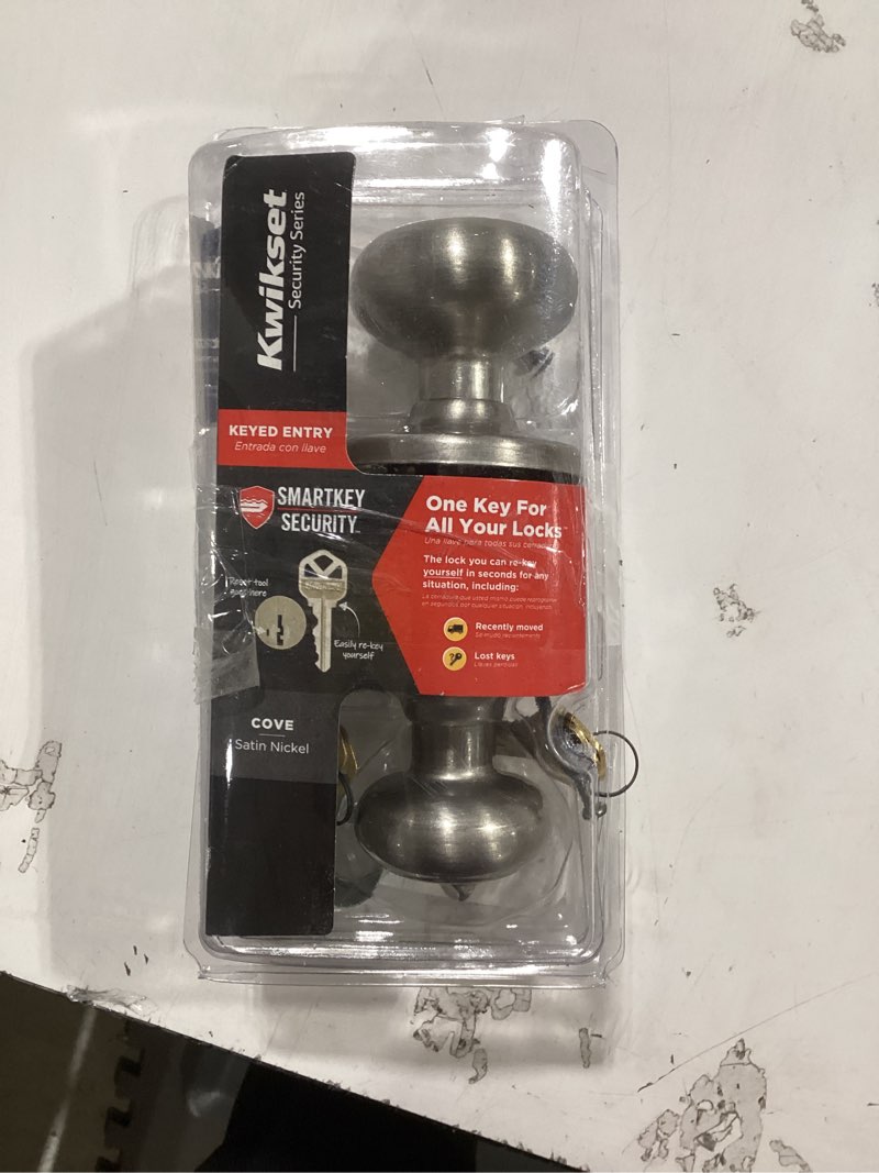 Condition photo showing As Is for Kwikset SmartKey Security Satin Nickel Entry Knob KW1 2-3/4 in.
