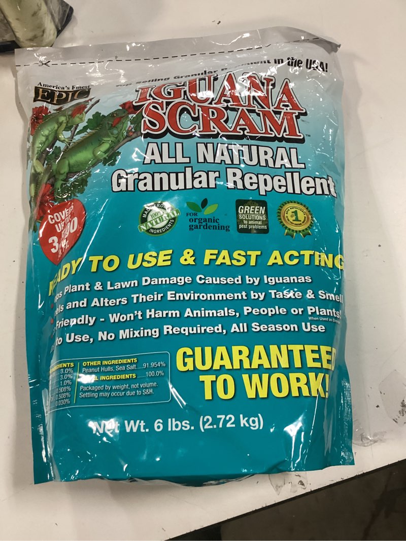 Condition photo showing New/Like New for Enviro Protection Industries Iguana Scram All Natural Granular Repellent - All-Natural, Animal, People and Pet Safe Granule from Epic Repellents (6 lb Bag)