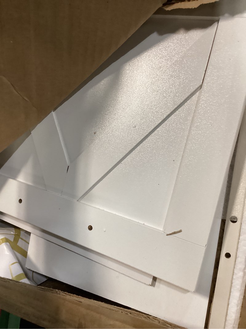 Condition photo showing As Is for Bathroom Wall Cabinet, Farmhouse Wall Mounted Medicine Cabinet with Drawer, Barn Doors and Adjustable Shelf, 25"H x 23.6"W x 9"D White Over Toilet Storage Cabinet for Kitchen, Laundry Room, Entryway 23.6W''*9D''*25H'' White