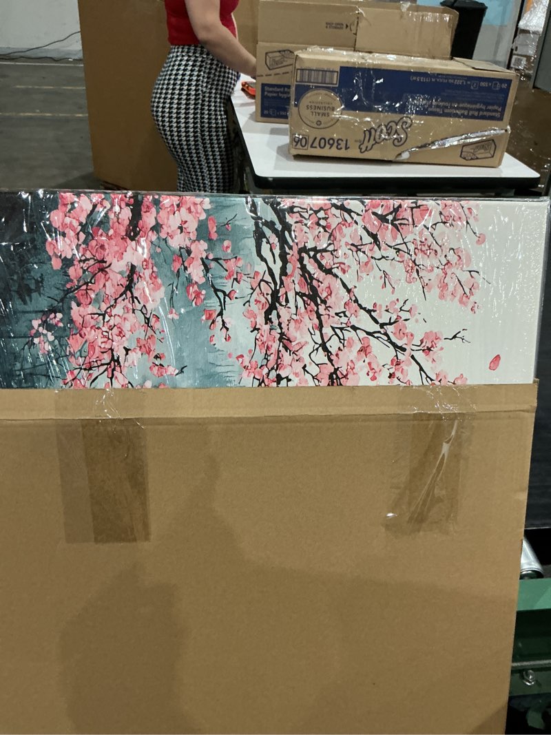 Condition photo showing New/Like New for kzku cherry blossom mountain wall art canvas prints 20x40inch sakura nature landscape ready to hang for living room bedrooms offices decor 40"l x 20"w pink