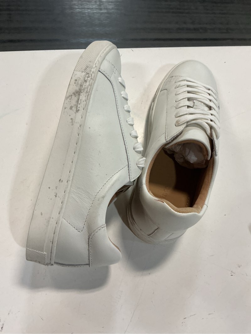 Condition photo showing As Is for 100% leather everyday sneaker size 7.5 white 