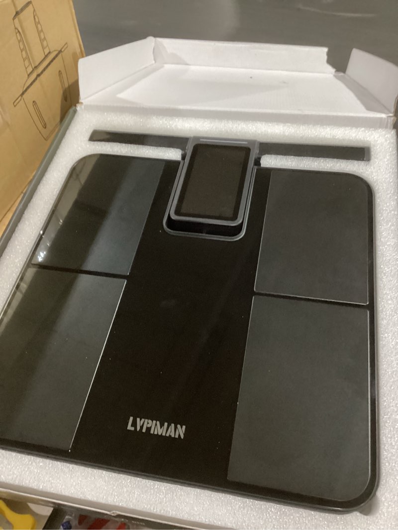 Condition photo showing As Is for smart scale for body weight and fat,bmi,muscle mass 57 body composition measurement,8 electrodes digital bathroom scale,with 5.25-inch va color screen on retractable handle,485lbs black