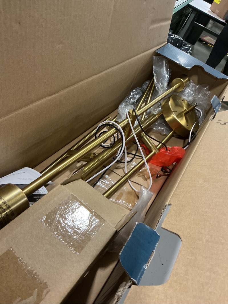 Condition photo showing As Is for Origin 21 6-Light Brushed Gold Chandelier