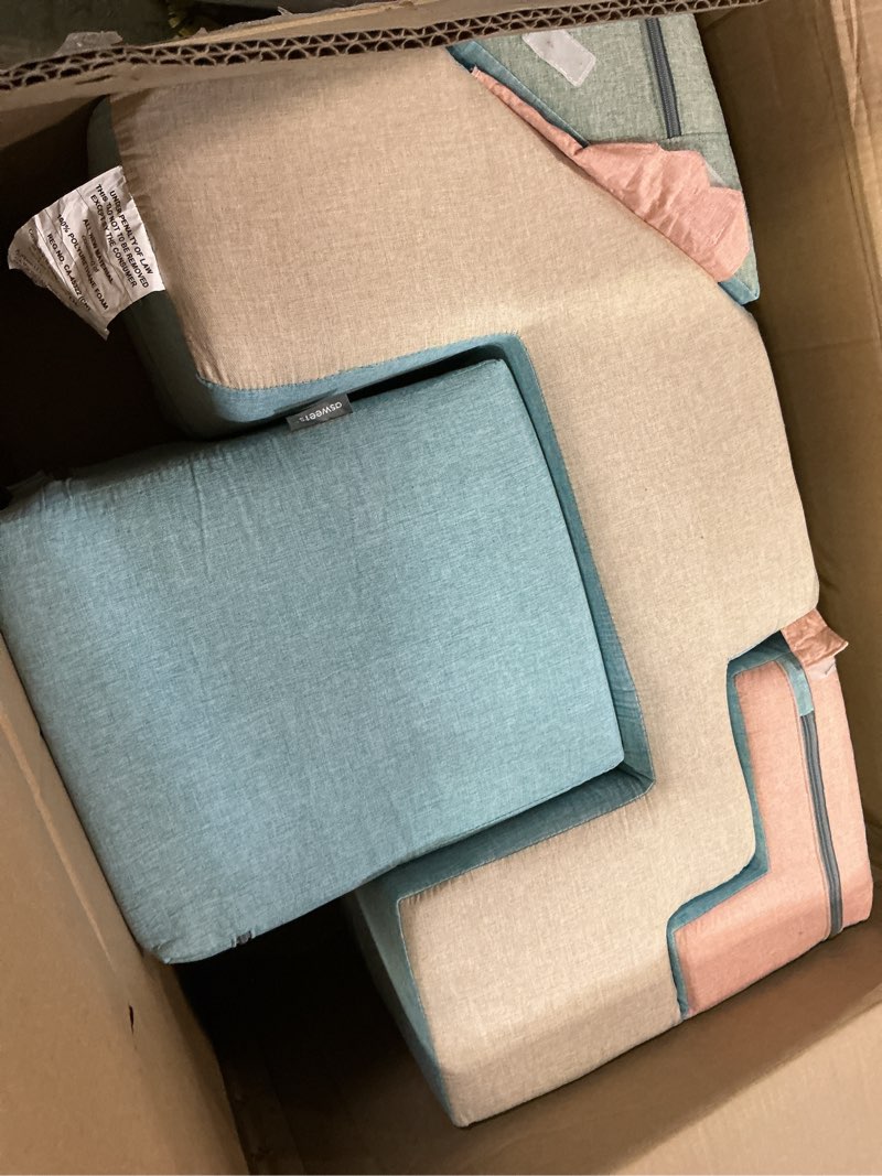 Condition photo showing Good Condition for Asweets 4 in 1 Foam Climbing Blocks for Toddlers, Indoor Soft Climb and Crawl Play Climbing Toys for Creativity & Imagination, (Linen-Blue-Pink)