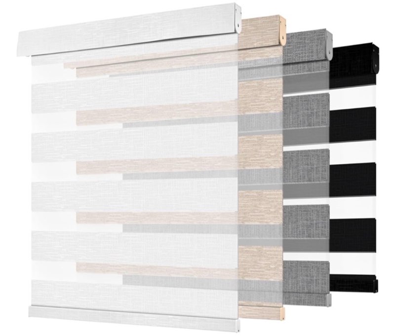 LazBlinds No-Drill Cordless Zebra Blinds - Dual Layer Light Filtering & Room Darkening, Free-Stop