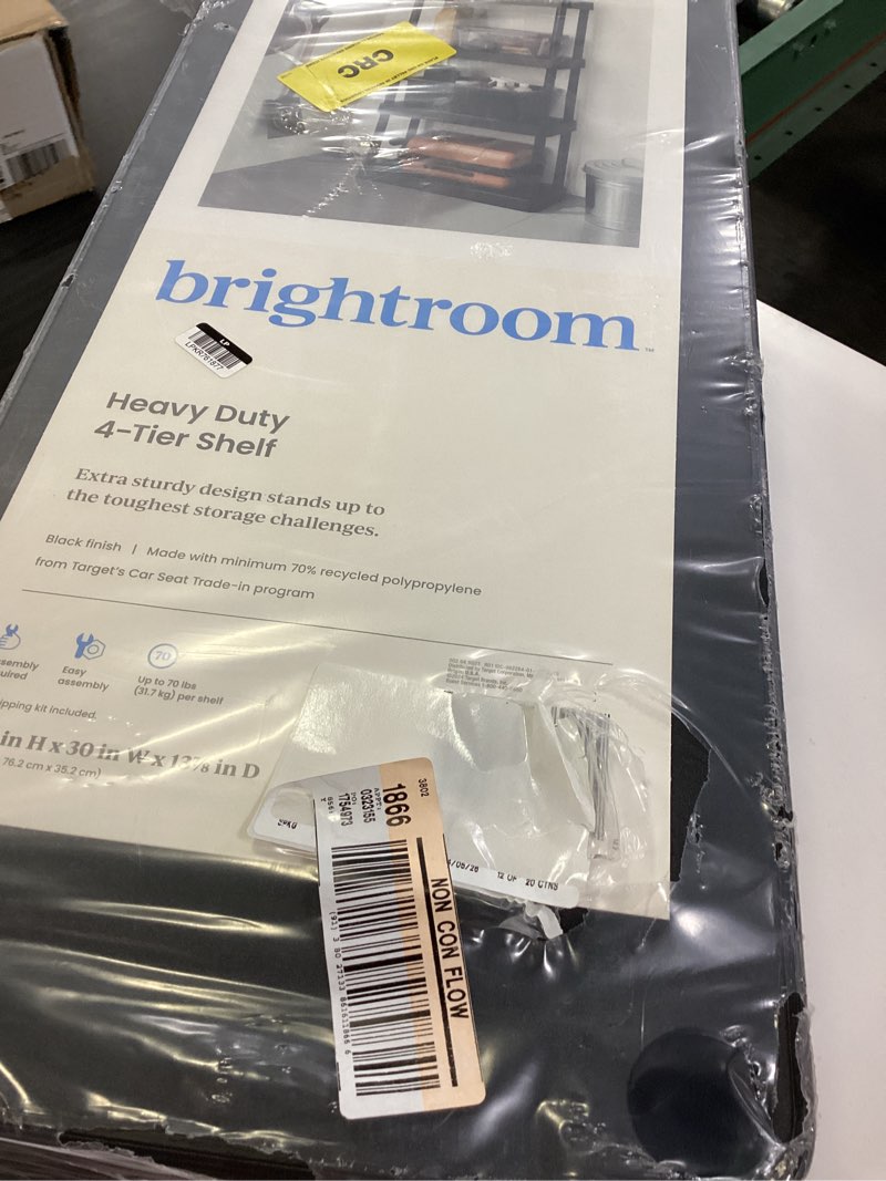 Condition photo showing Good Condition for 4 tier plastic shelf unit black - brightroom™: utility storage shelves, 55.8" height, 70 lbs capacity, freestanding