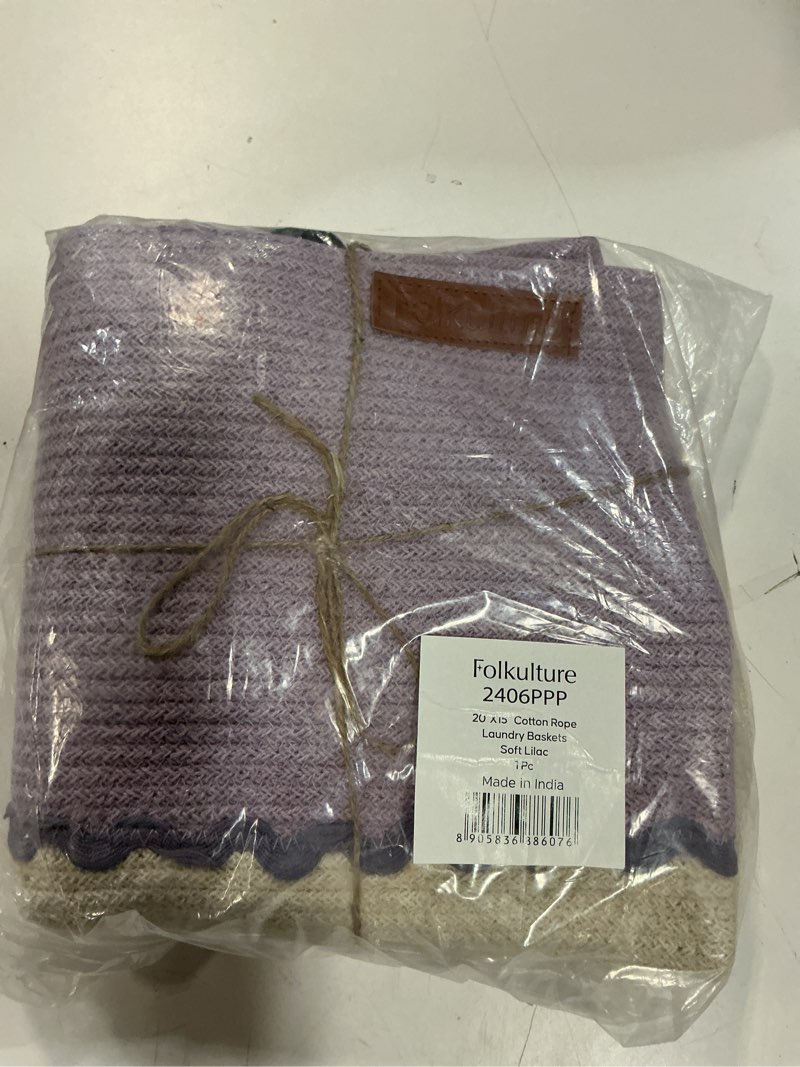 Condition photo showing New/Like New for folkulture 20" x 15" cotton rope laundry basket - soft lilac