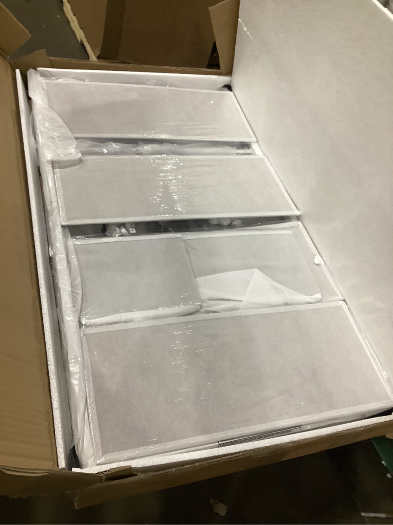 Condition photo showing New/Like New for Narrow Dresser for Bedroom, Fabric Tall Dresser & Chests of Drawers with 4 Drawers, Vertical Organizer Storage Tower Unit for Bedroom, Hallway, Entryway White