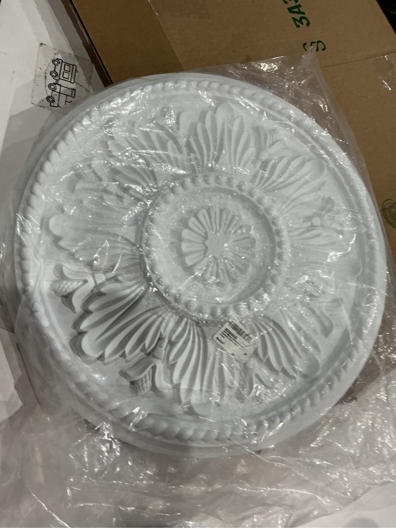 Condition photo showing As Is for ekena millwork cm18ga 18-inch od x 3 1/2-inch id x 1 3/4-inch granada ceiling medallion primed
