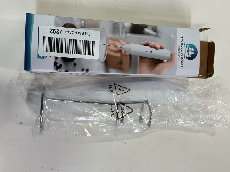 Condition photo showing New/Like New for Powerful Milk Frother Handheld Foam Maker, Mini Whisk Drink Mixer for Coffee, Cappuccino, Latte, Matcha, Hot Chocolate, With Stand, White With Stand White