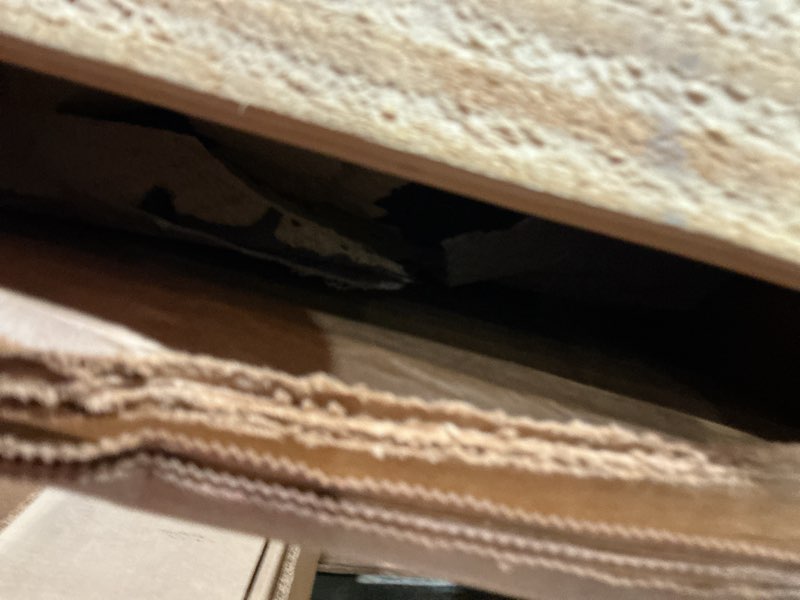 Condition photo showing New/Like New for timberthane pecky cypress faux wood beam, 2-sided (l-beam), 4"w x 10"h x 120"l, slate finish