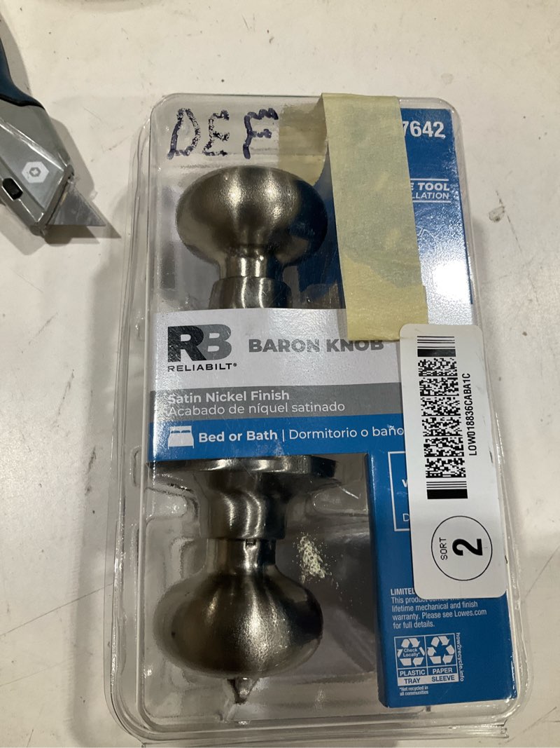 Condition photo showing As Is for reliabilt baron satin nickel privacy door knob