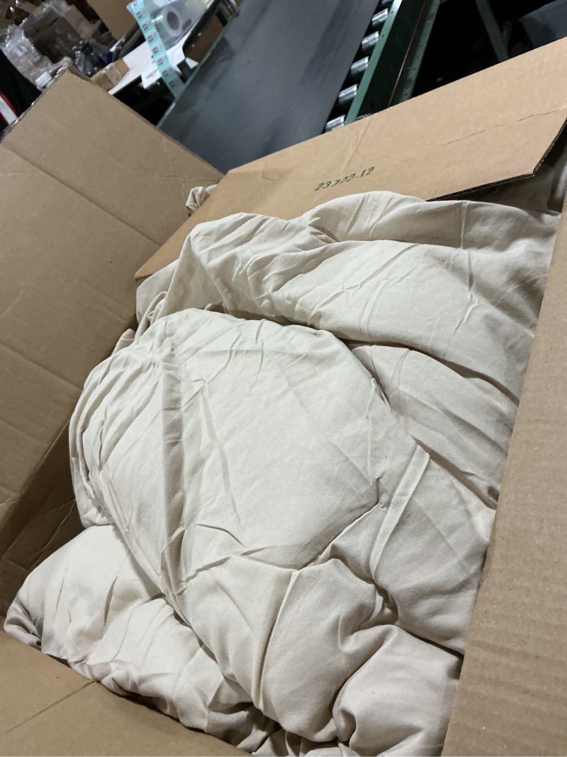 Condition photo showing As Is for Lady Ann Oversized King Bed Comforter Set- Wheat Ruched Boho 120 x 120 Comforter Set for Bedroom, 3 Piece Fluffy Bedroom Set with Pillow Shams Soft All Season Bed Sets Oversized King (120"x120") Wheat
